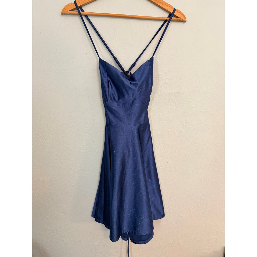 Windsor Blue Glitter Lace Up Skater Dress S Autumn Wedding Homecoming Formal - Picture 3 of 9